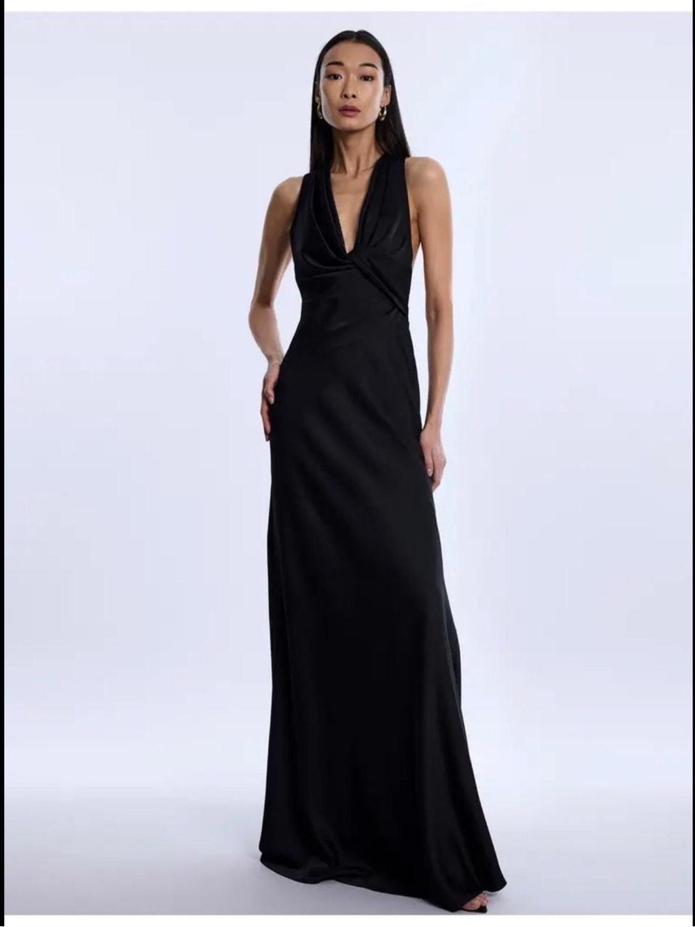 NWT o.p.t Few Moda black satin maxi gown size 10 criss cross twist